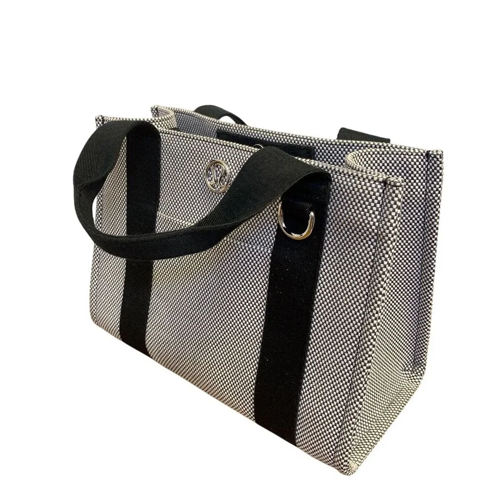 Lululemon Two-Tone Canvas Tote Bag Black & White With Adjustable Stra - Picture 3 of 7